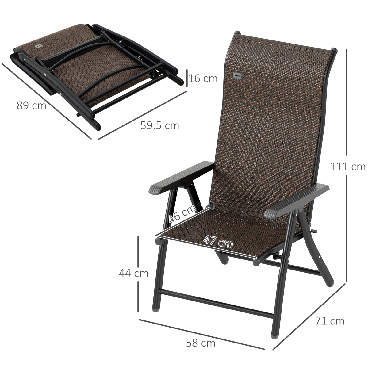 Outsunny Set of 4 Folding Outdoor Rattan Chairs, Adjustable Backrest
