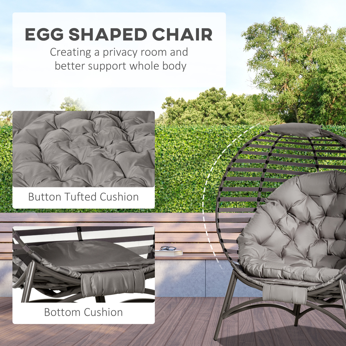 Outsunny Foldable Egg Chair with Cushion, Steel Frame