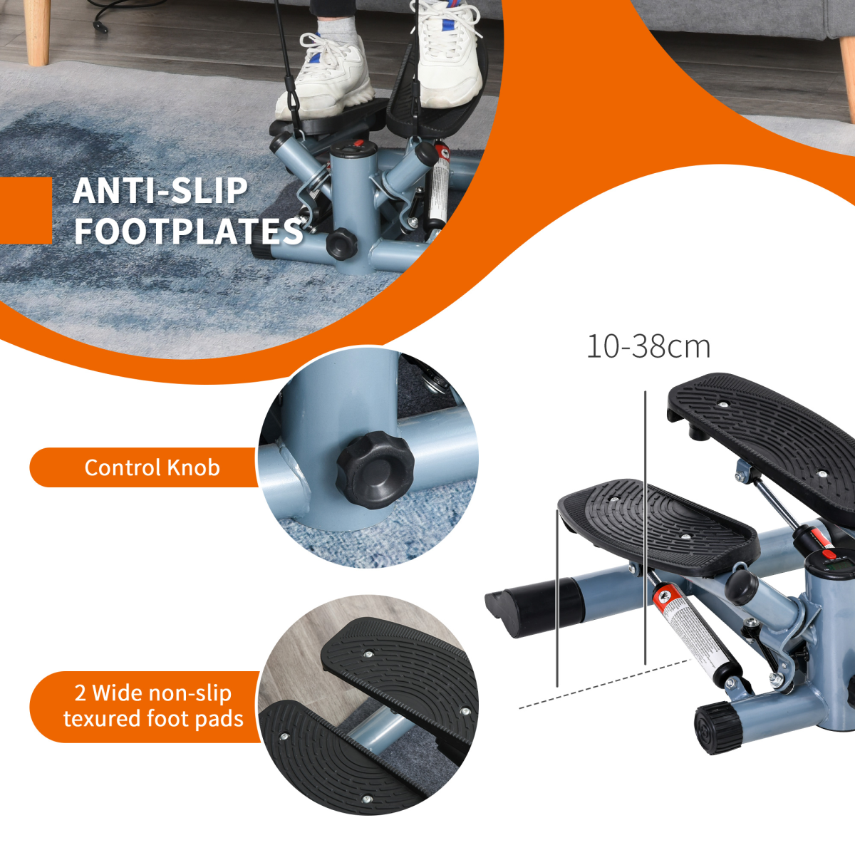 Mini Stepper Step Machine with Cushion Mat, Adjustable Pedal Height, Electronic Display, and Arm Training Ropes for Full Body Training