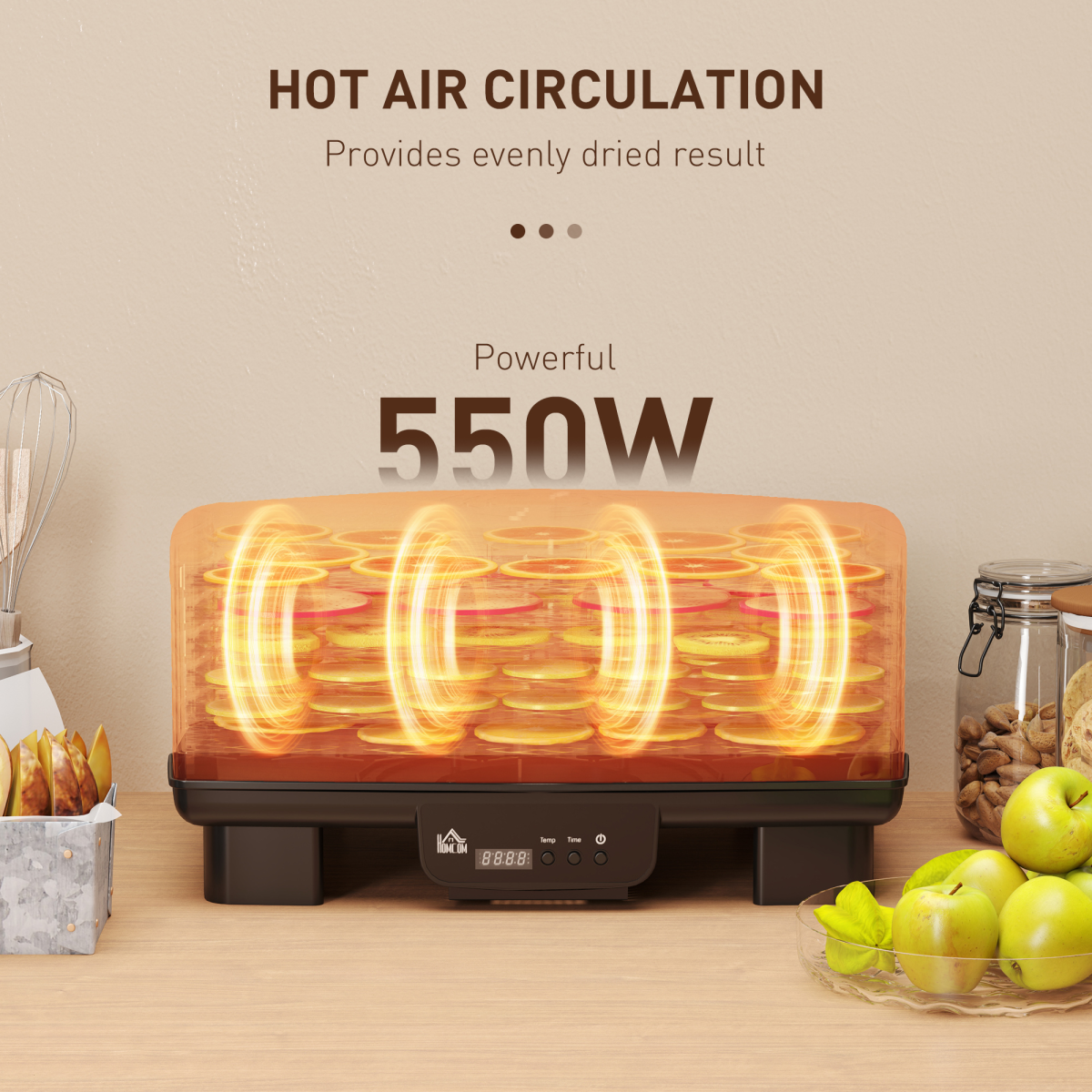 HOMCOM 6-Tray Food Dehydrator, 40-70°C Adjustable Temp, 1-48H Timer