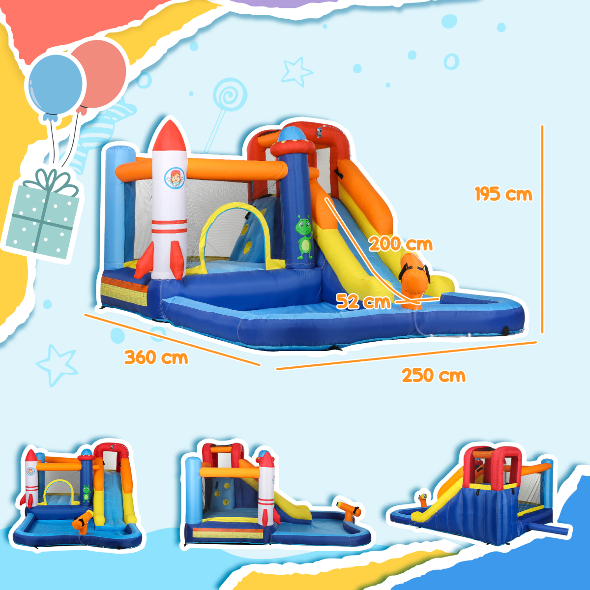 AIYAPLAY 5-in-1 Inflatable Water Slide Bouncy Castle with 550W Blower