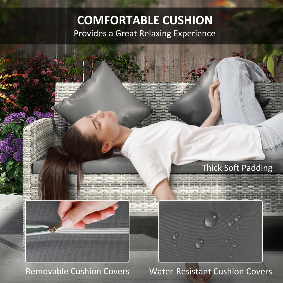 Outsunny 5-Piece Rattan Corner Dining Sofa Set, Dark Grey