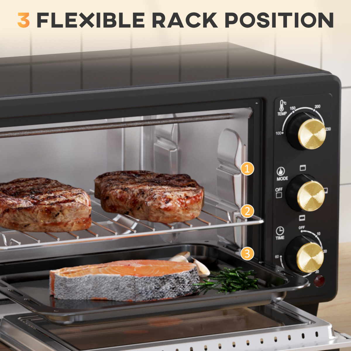 HOMCOM 16L Countertop Mini Oven 1400W with Adjustable Temp & Timer