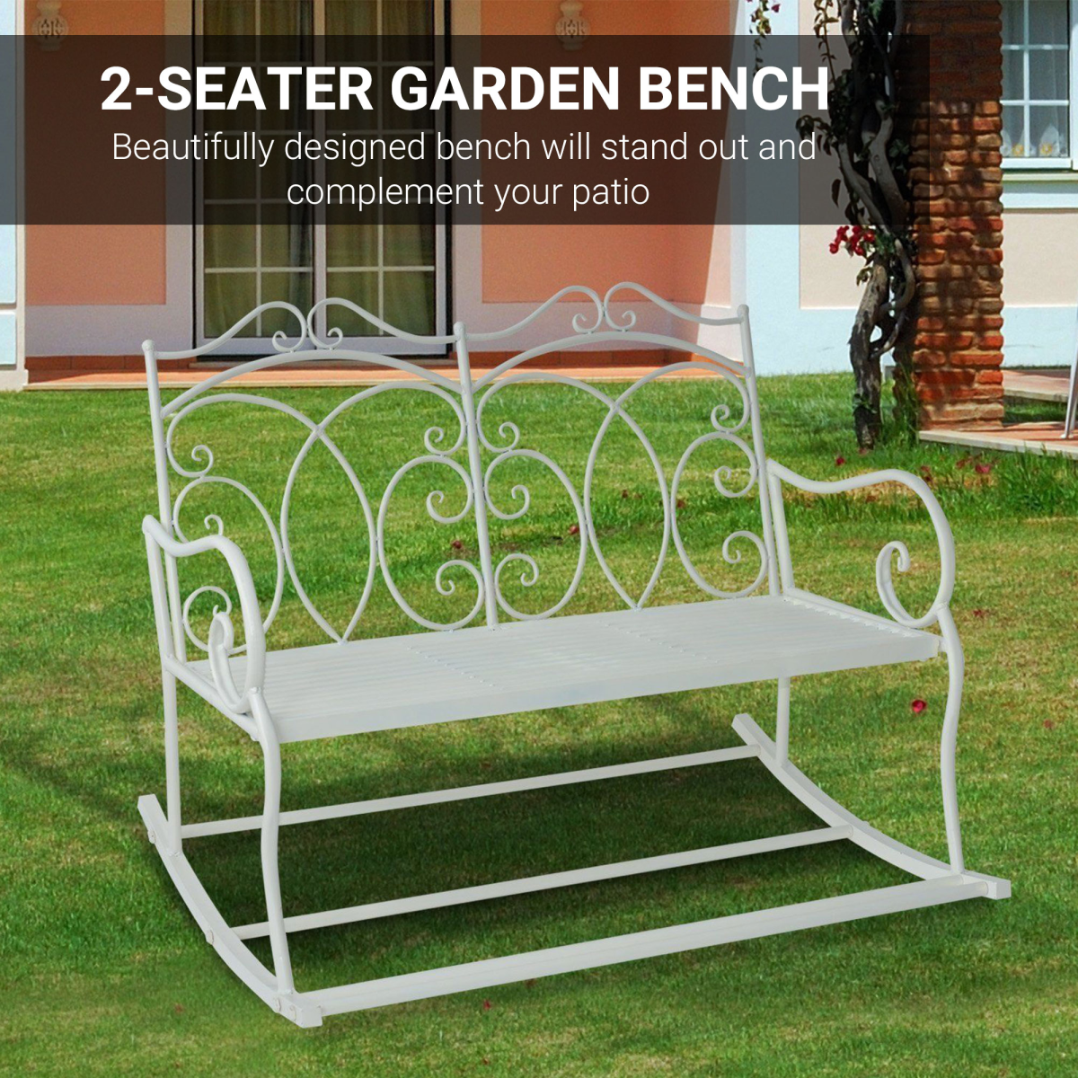 Outsunny 2-Seater Antique Metal Outdoor Rocking Bench with Armrests