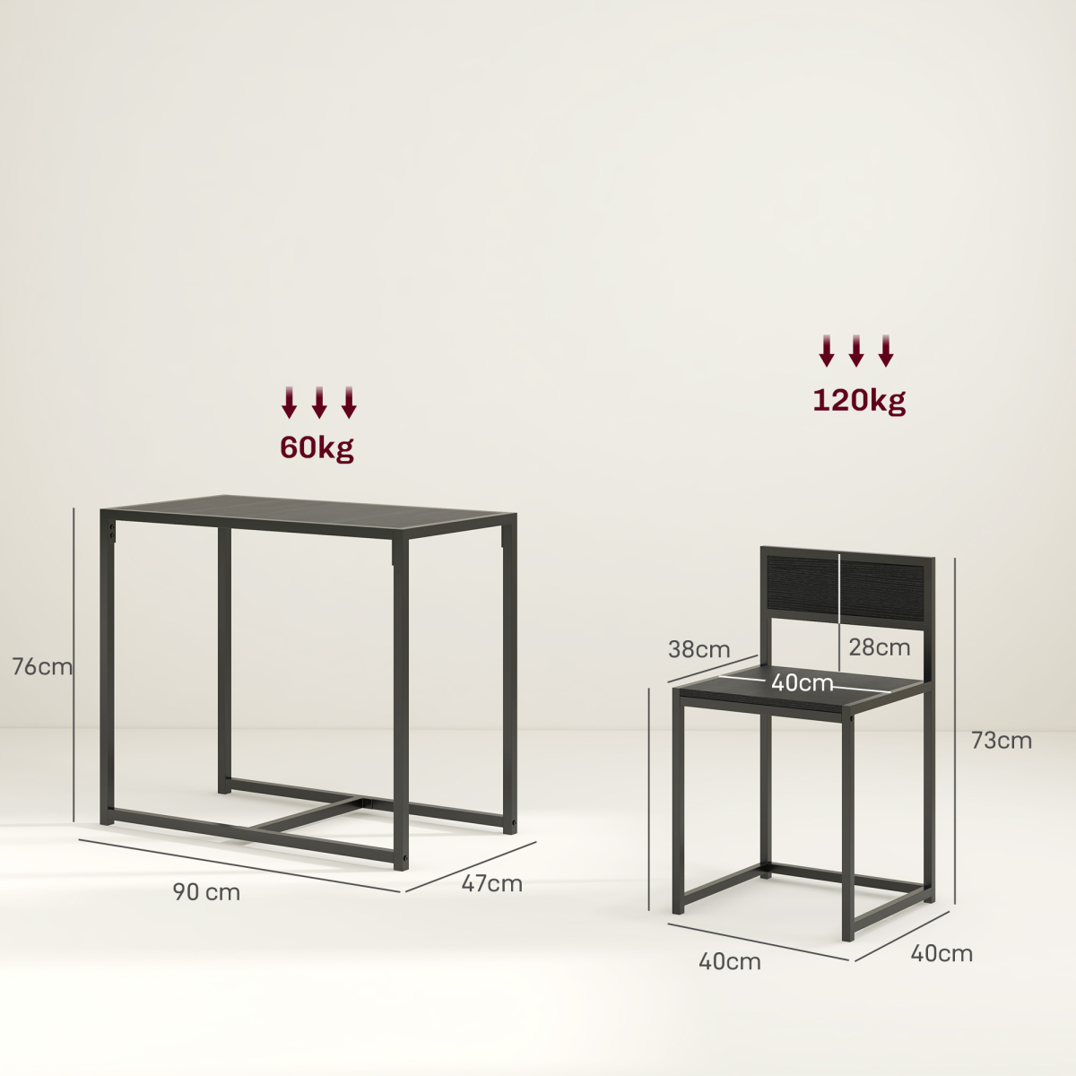 HOMCOM 3-Piece Industrial Dining Table Set with Stools, Steel Frame