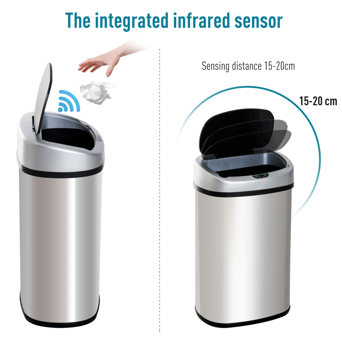 HOMCOM 30L Automatic Motion Sensor Kitchen Bin, Silver
