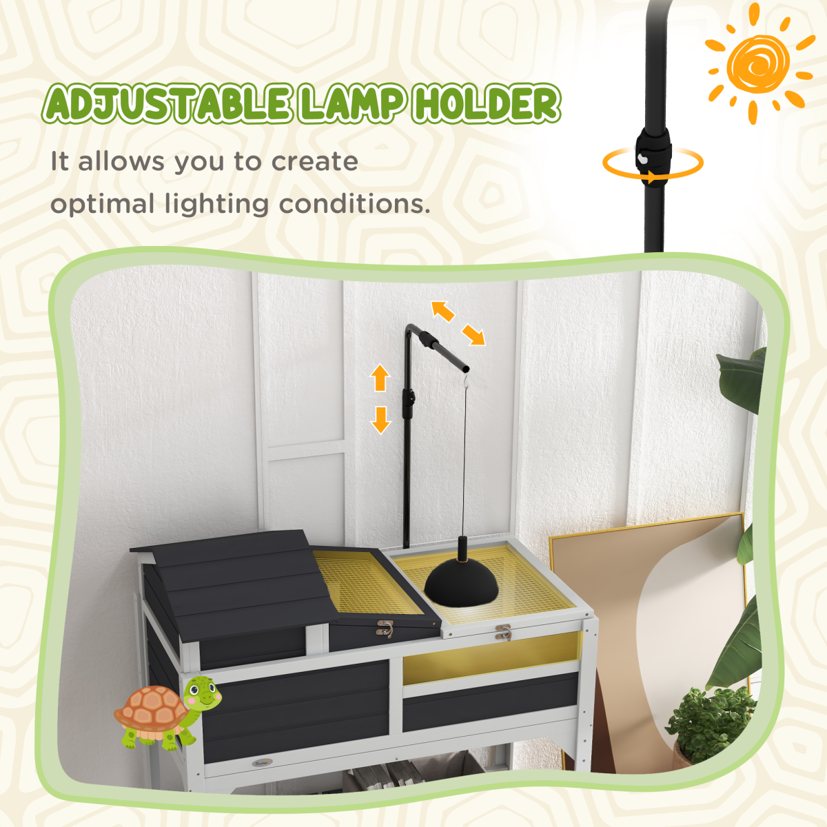 PawHut Two-Level Tortoise House with Lamp Holder, Lid & Shelf