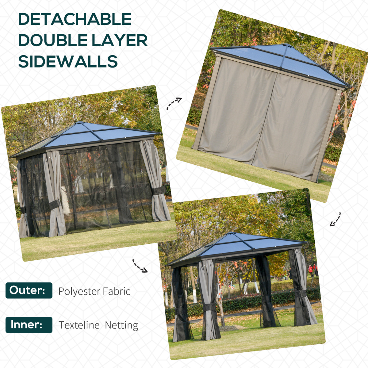 Outsunny 3 x 3m Powder Coated Aluminium Hardtop Gazebo with Curtains and Netting