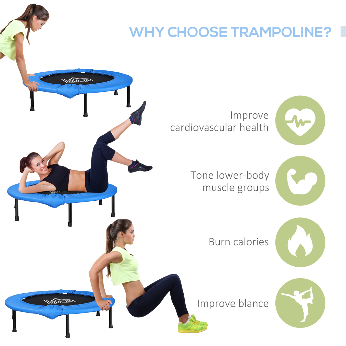 Foldable Mini Fitness Trampoline Rebounder, Blue, 100kg