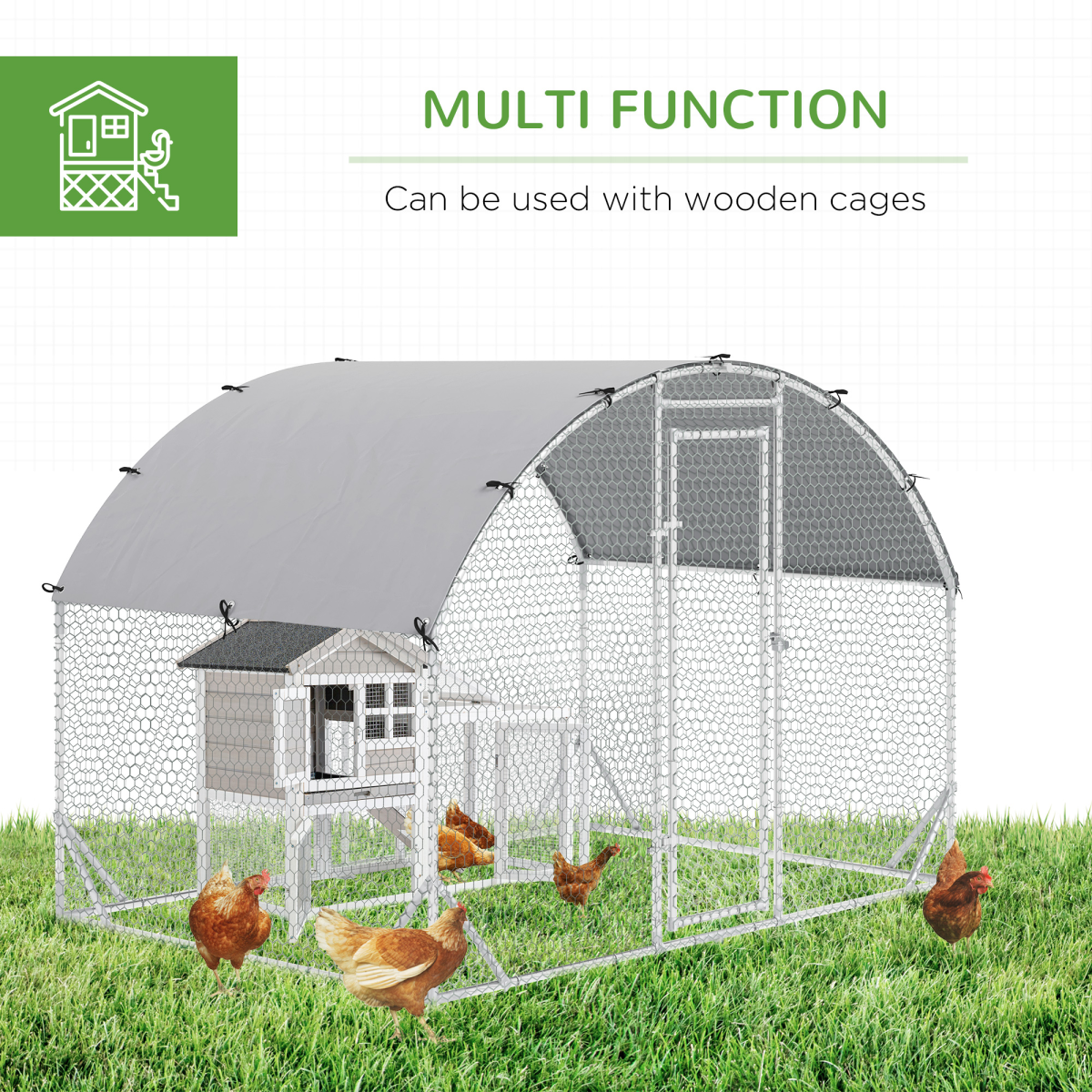 Pawhut Galvanised Chicken Coop Run with Cover 2.8 x 1.9 x 2m
