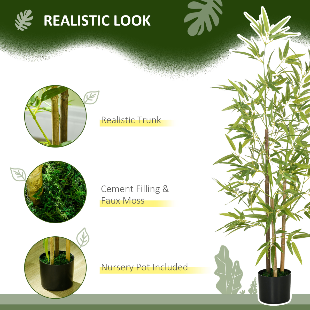 HOMCOM Artificial Bamboo Tree 120 cm with Pot for Indoor Decor