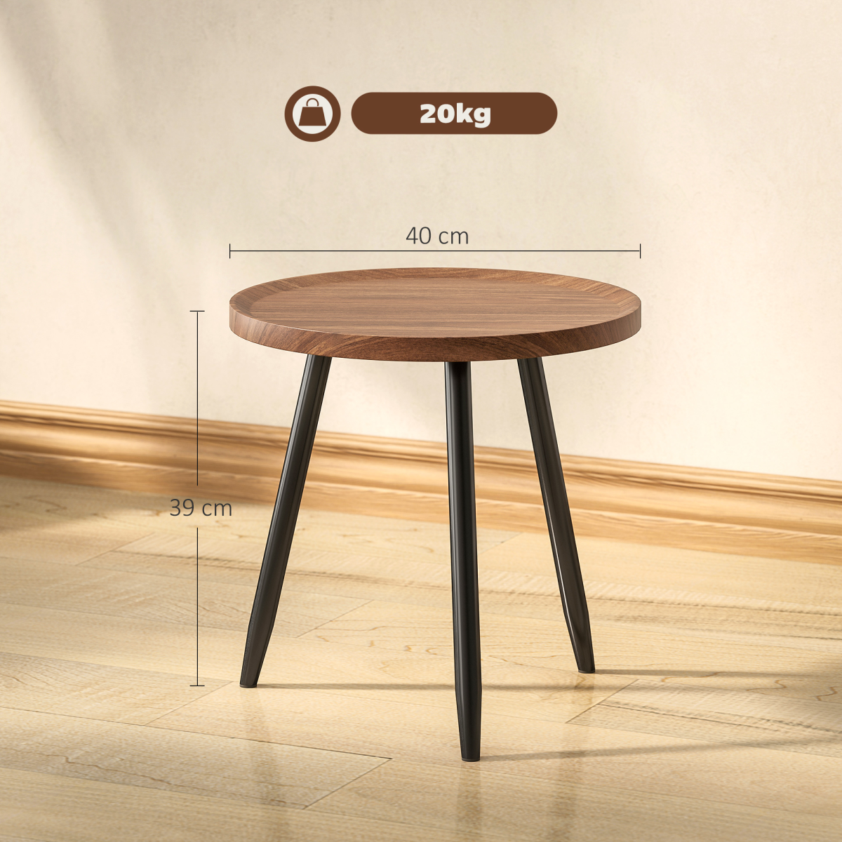 HOMCOM Modern Round End Table, Chestnut Wood Effect, Steel Base