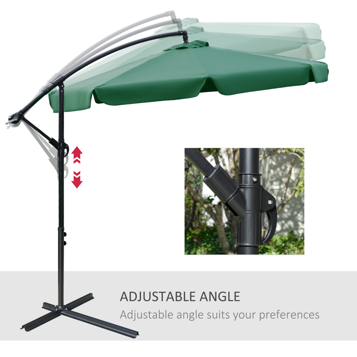 Outsunny 2.7m Outdoor Banana Parasol Cantilever Umbrella with Crank Green