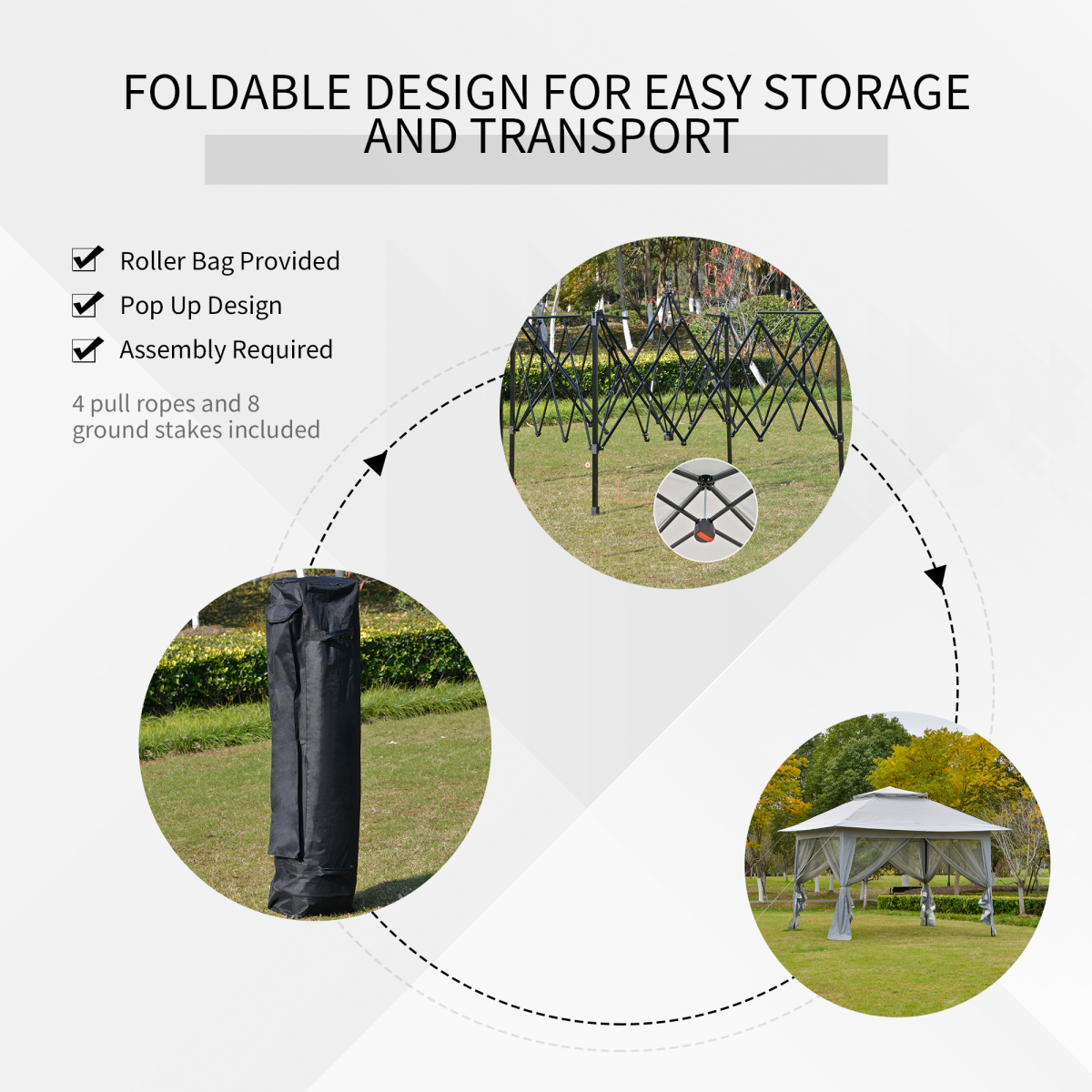 Outsunny 3.6 x 3m Foldable Pop-Up Party Canopy with Steel Frame, Adjustable Legs, Mesh Side Walls, Roller Bag