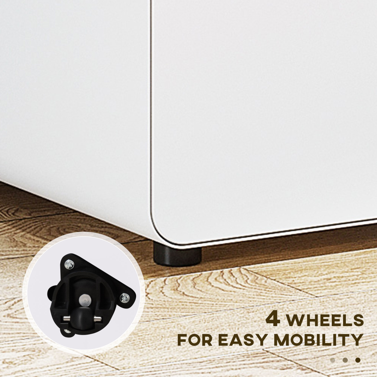Modern 3-Drawer Steel Filing Cabinet with Lock, 4 Wheels, Pencil Box, White