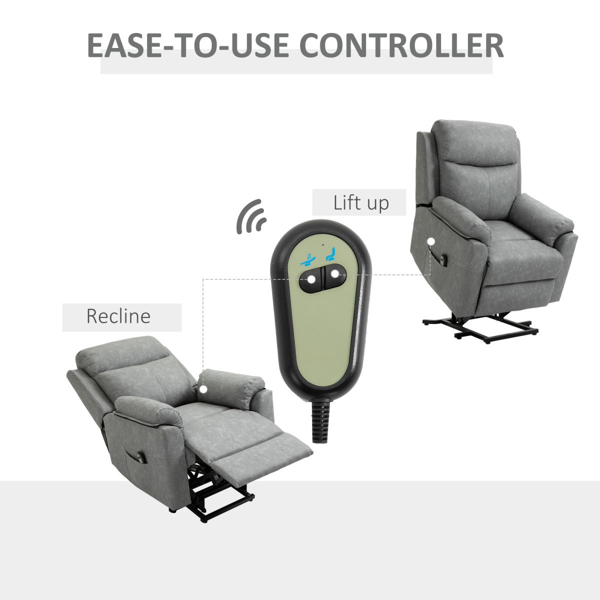 Electric Power Lift Recliner Chair with Remote Control, Grey Faux Leather