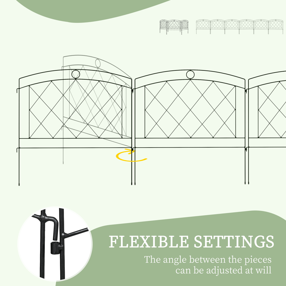 Outsunny 6-Piece Decorative Metal Garden Fence Border Edging, Black, 366L x 61H cm