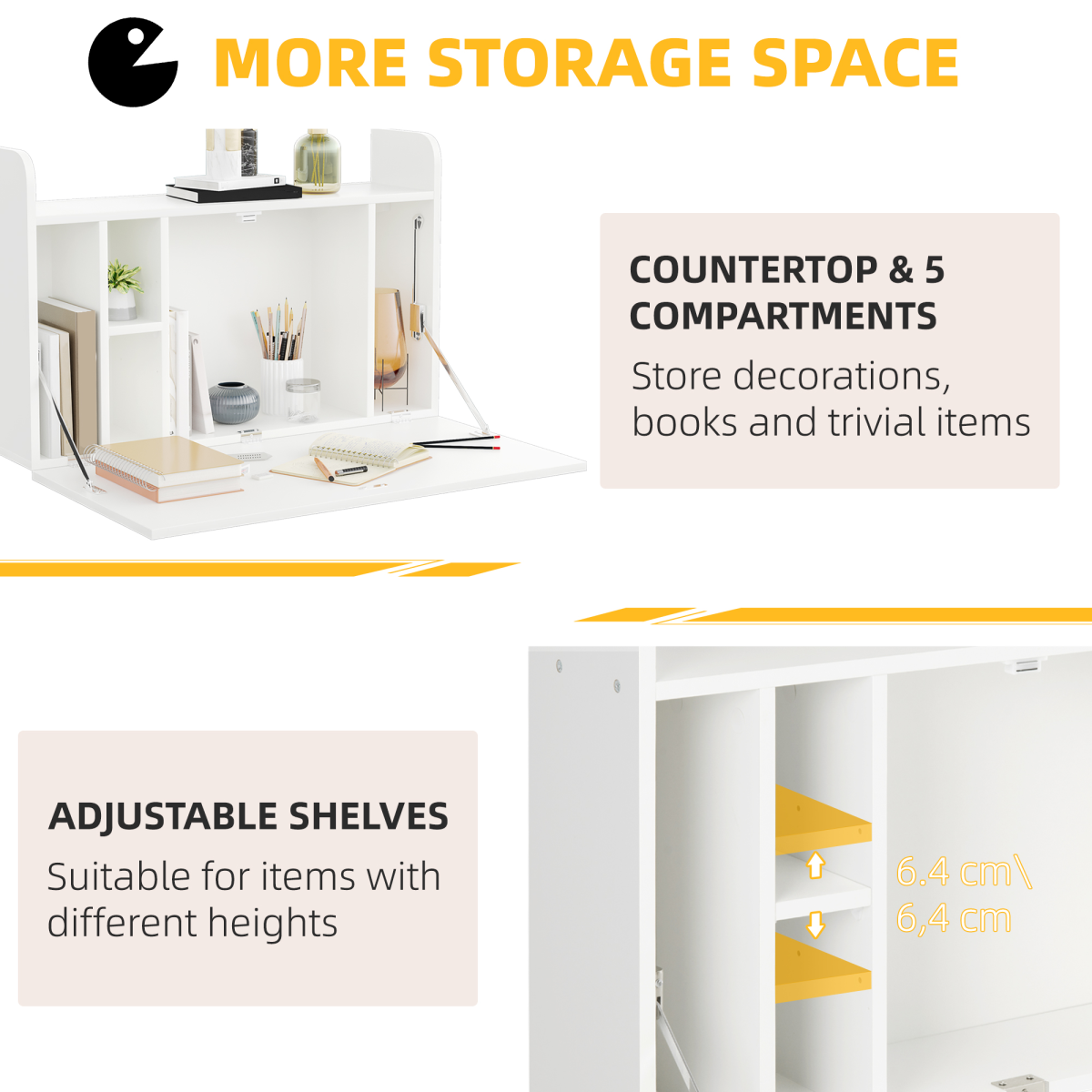 Wall Mounted Fold-Down Floating Computer Desk with Storage