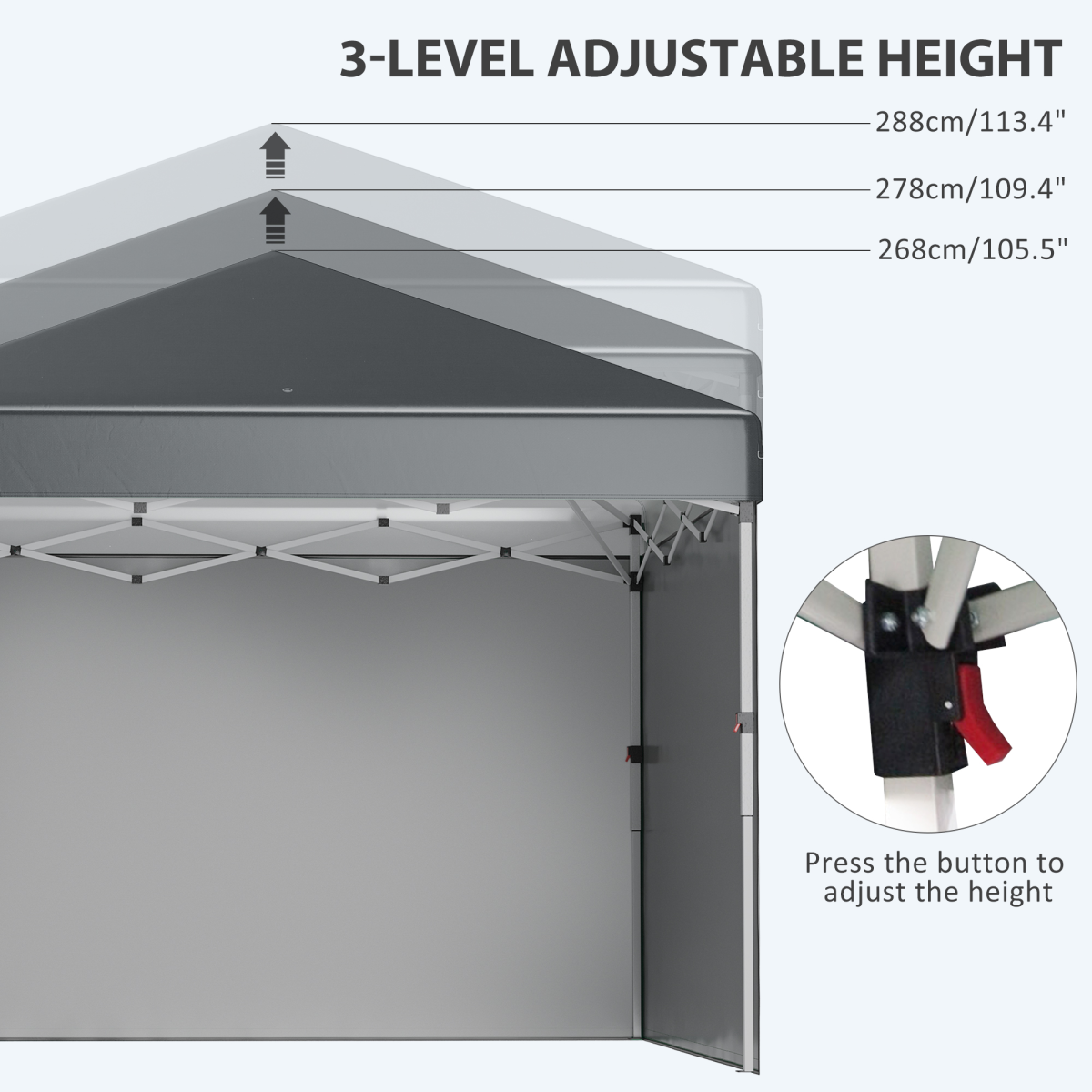 3 x 3m Pop Up Gazebo with 2 Removable Sidewalls, Adjustable Height, Sandbags, Guy Ropes and Ground Stakes, Dark Grey
