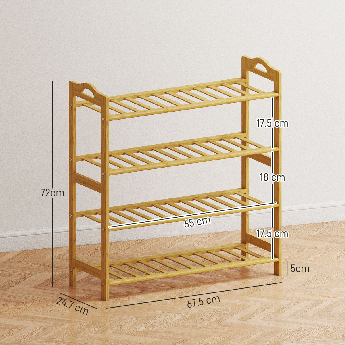 HOMCOM 4-Tier Bamboo Shoe Rack Shelf Stand, Natural Finish
