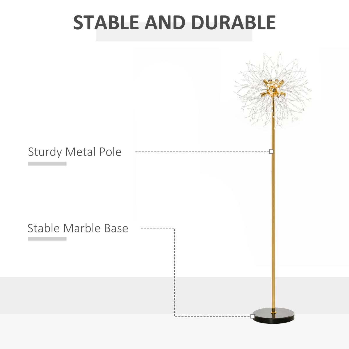 HOMCOM Modern Gold Tone Crystal Floor Lamp with Foot Switch