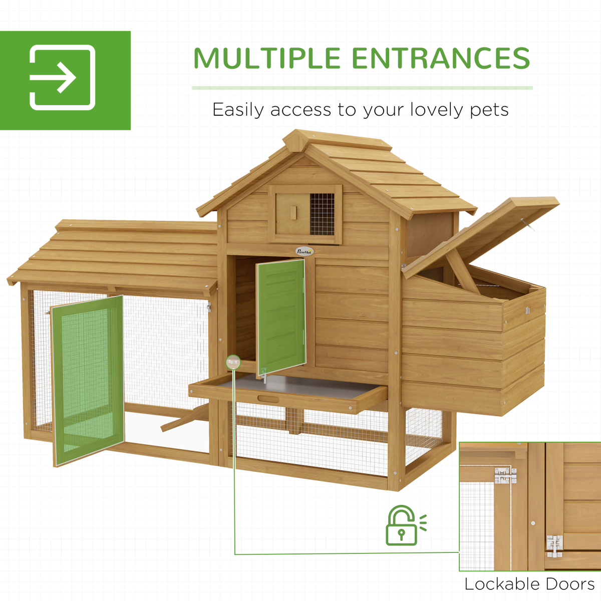 Small Wooden Chicken Coop with Nesting Box, Outdoor Run, Ramp, Door and Slide-Out Tray, 150.5 x 54 x 87 cm