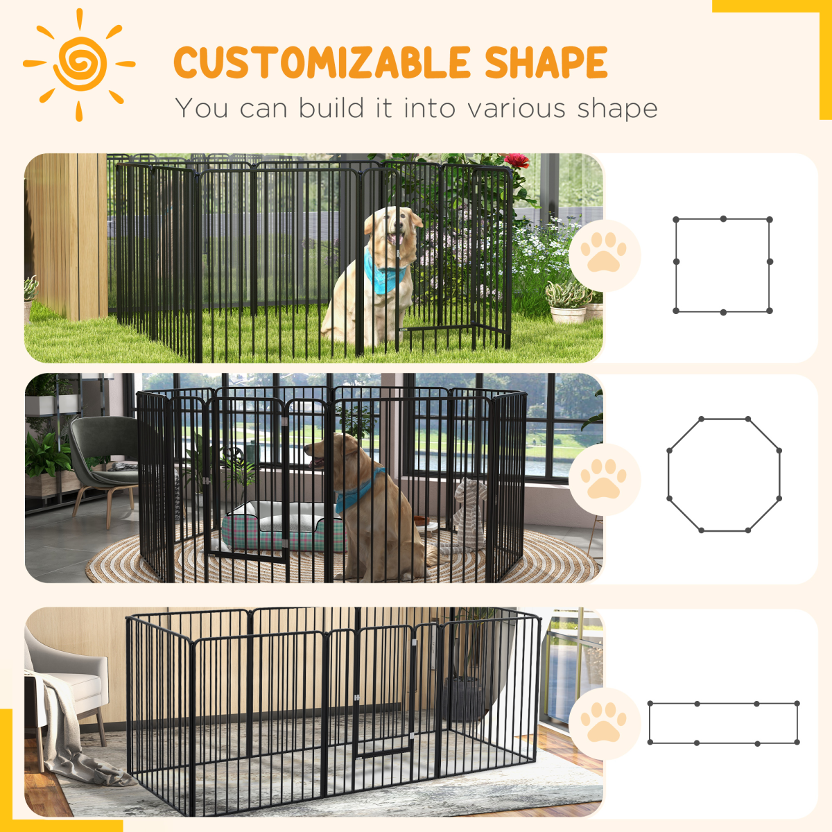 PawHut 100cm 8-Panel Steel Dog Playpen with Door, Indoor and Outdoor, Black