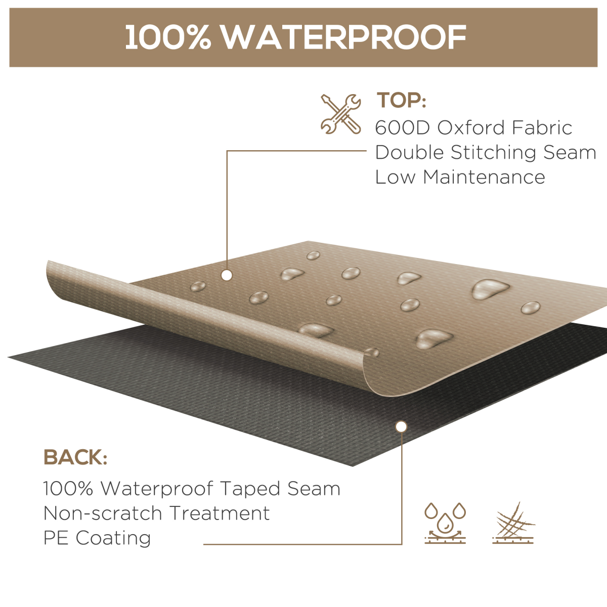 275 x 205cm Outdoor Furniture Cover, Water and UV Resistant, Beige, Suitable for Outsunny 01-0706