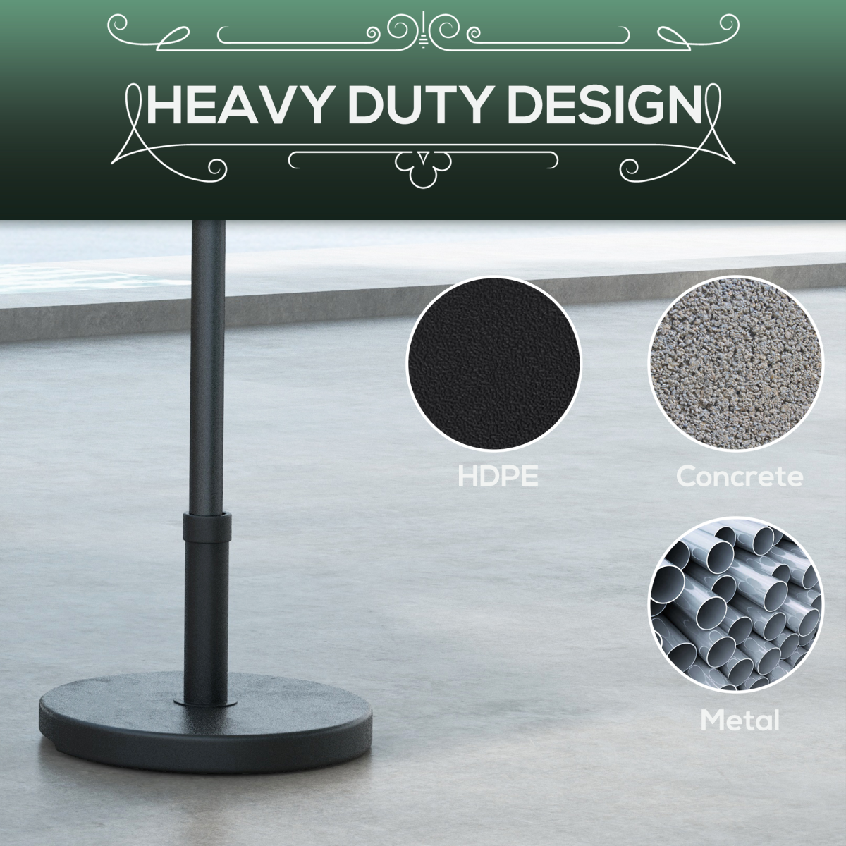 Outsunny 15kg Heavy Duty Round Concrete Parasol Base, Black