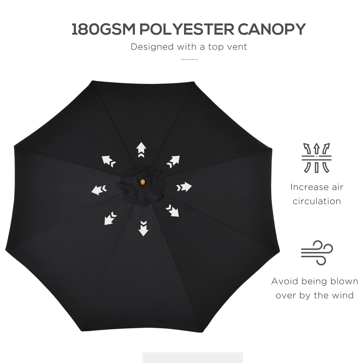 Outsunny Bamboo Wooden Market Patio Umbrella 3 x 2.5 m, Polyester Canopy, Adjustable Angle, Pulley Open and Close, Base Not Included