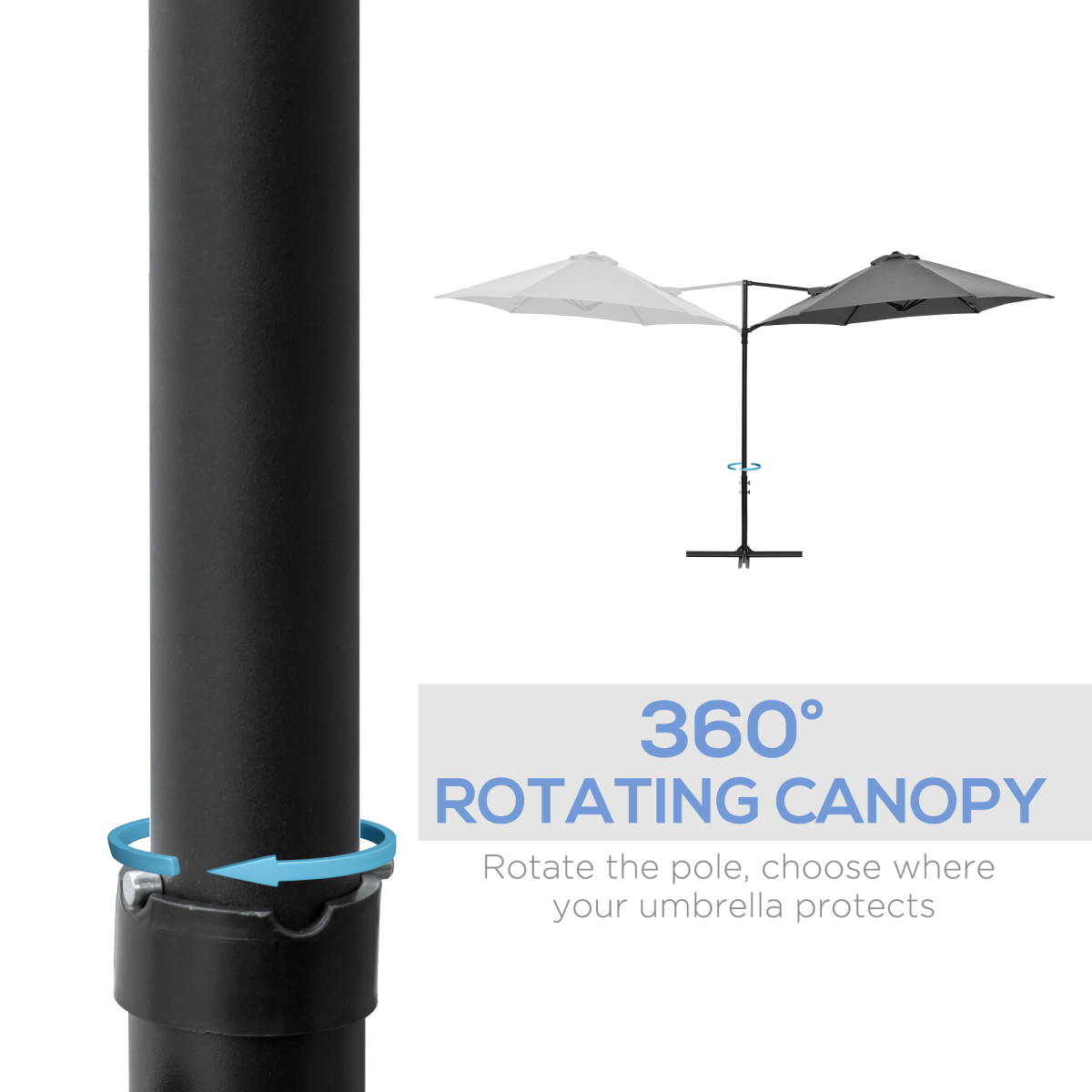 2.5M Garden Cantilever Parasol W/ 360 Rotation and Cross Base, Dark Grey