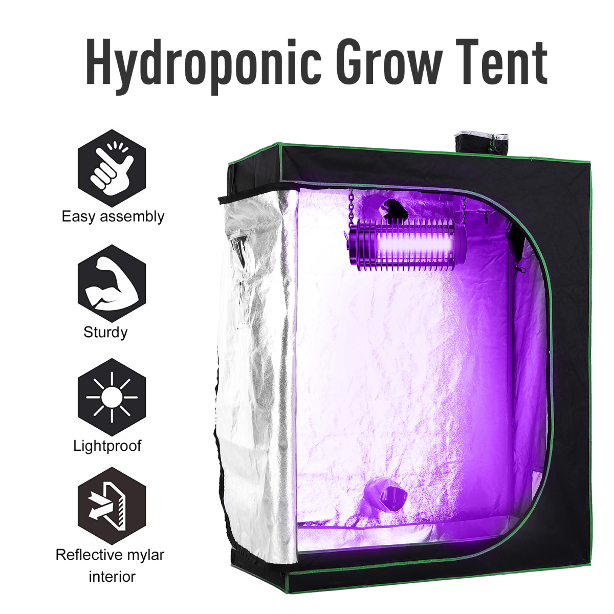 Outsunny Hydroponic Grow Tent, Reflective Mylar Lining, 600D Oxford Fabric, Reinforced Steel Frame, 120 x 60 x 150 cm Silver