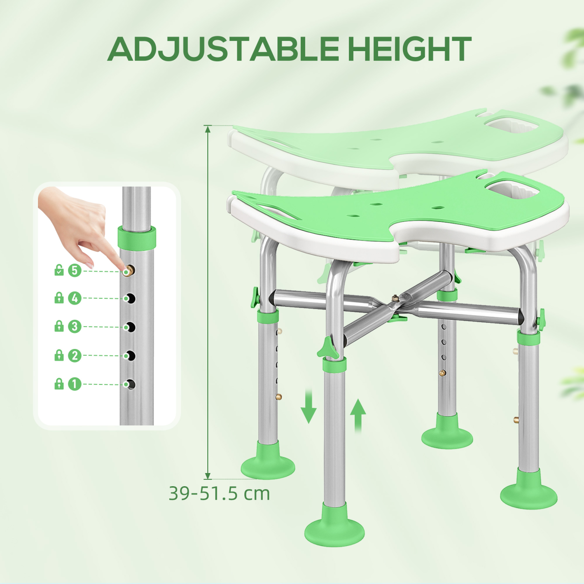 HOMCOM Aluminium Adjustable Shower Stool with Suction Feet, 150kg
