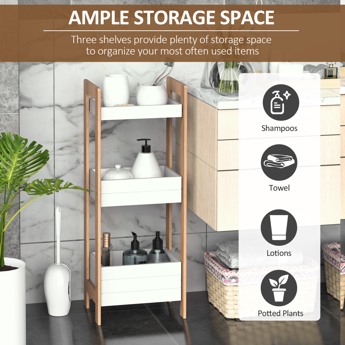 HOMCOM 3-Tier Bamboo Bathroom Shelf