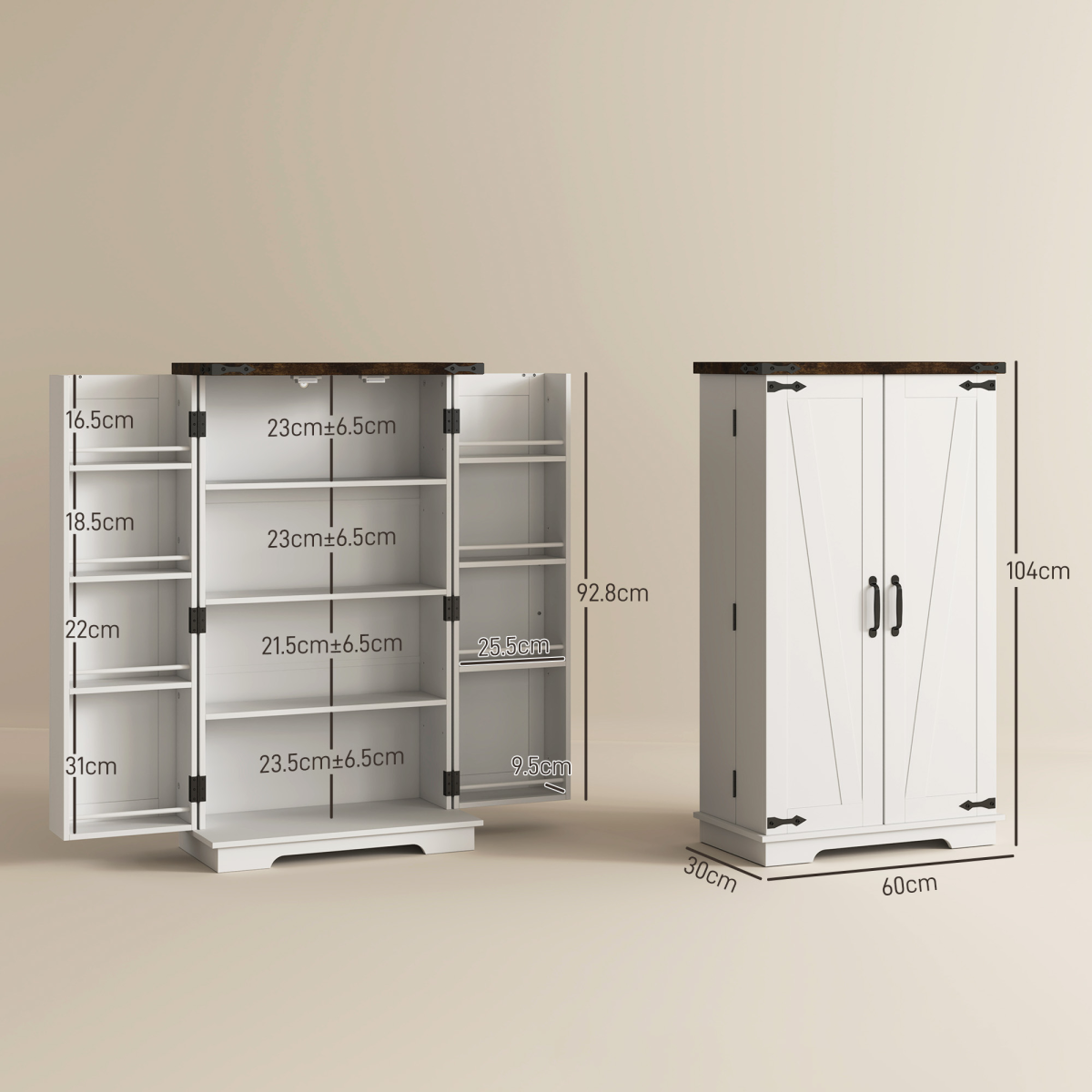 HOMCOM White Farmhouse Storage Cabinet with 4 Adjustable Shelves