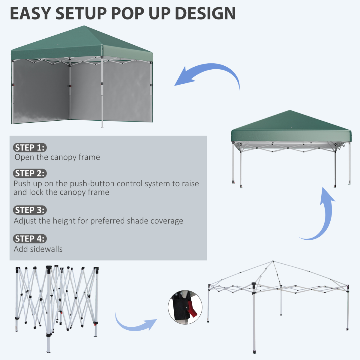 Outsunny 3 x 3 m Pop Up Gazebo Event Shelter with 2 Sidewalls and Sandbags, Green
