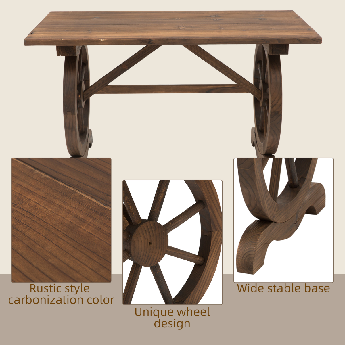 Outsunny Solid Fir Wood Garden Coffee Table, Water-Resistant Outdoor Patio Display Desk, Natural Wood Finish