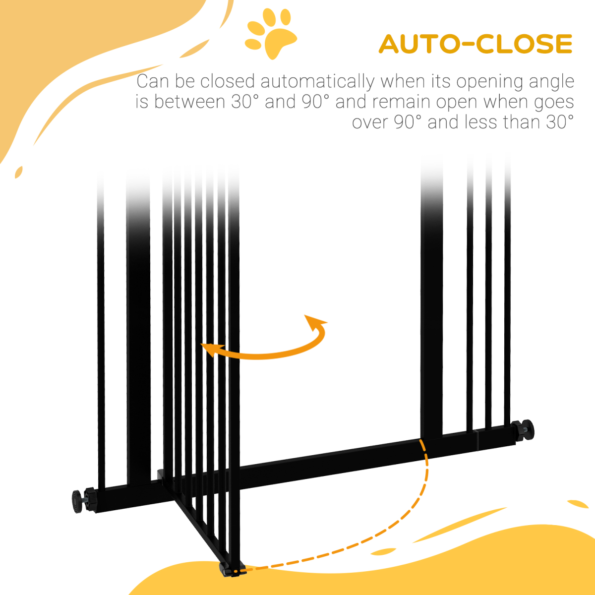 PawHut Adjustable 74-87cm Metal Pet Gate Safety Barrier with Auto-Close Door, Black