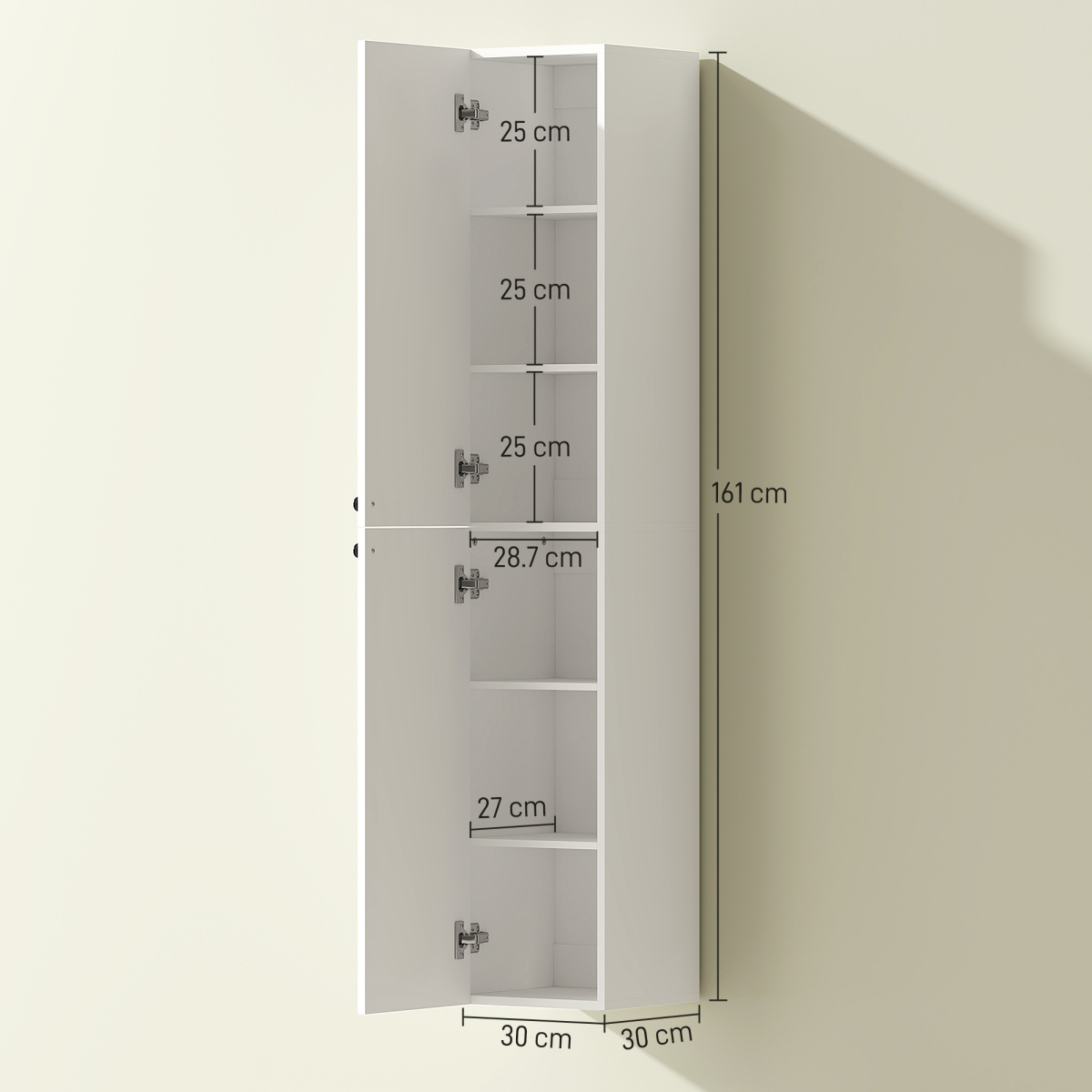 HOMCOM Wall-Mounted Slim Bathroom Storage Cabinet, White