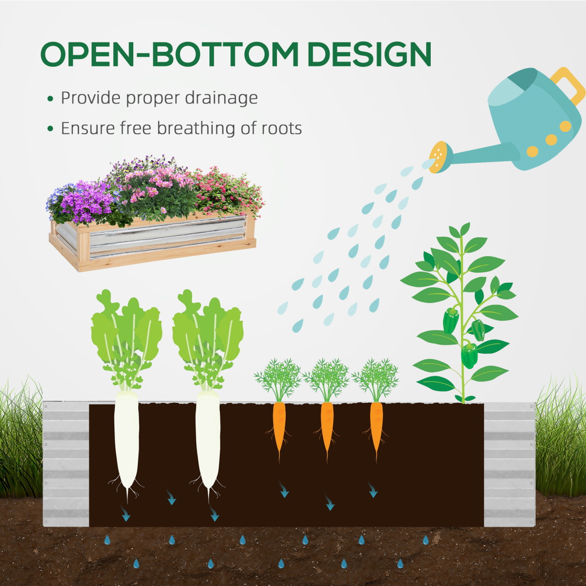 Outsunny Raised Garden Bed with Greenhouse Top, 122 x 61 x 81.7 cm, Natural Hardwood Frame, Polycarbonate Panels, Openable Roof