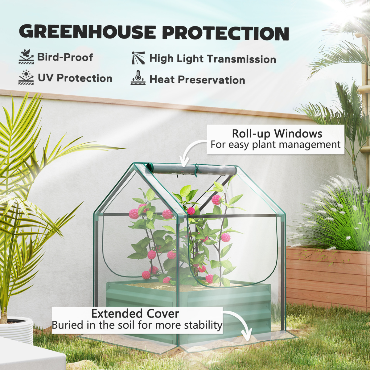Outsunny Raised Garden Bed Planter Box with Greenhouse Cover