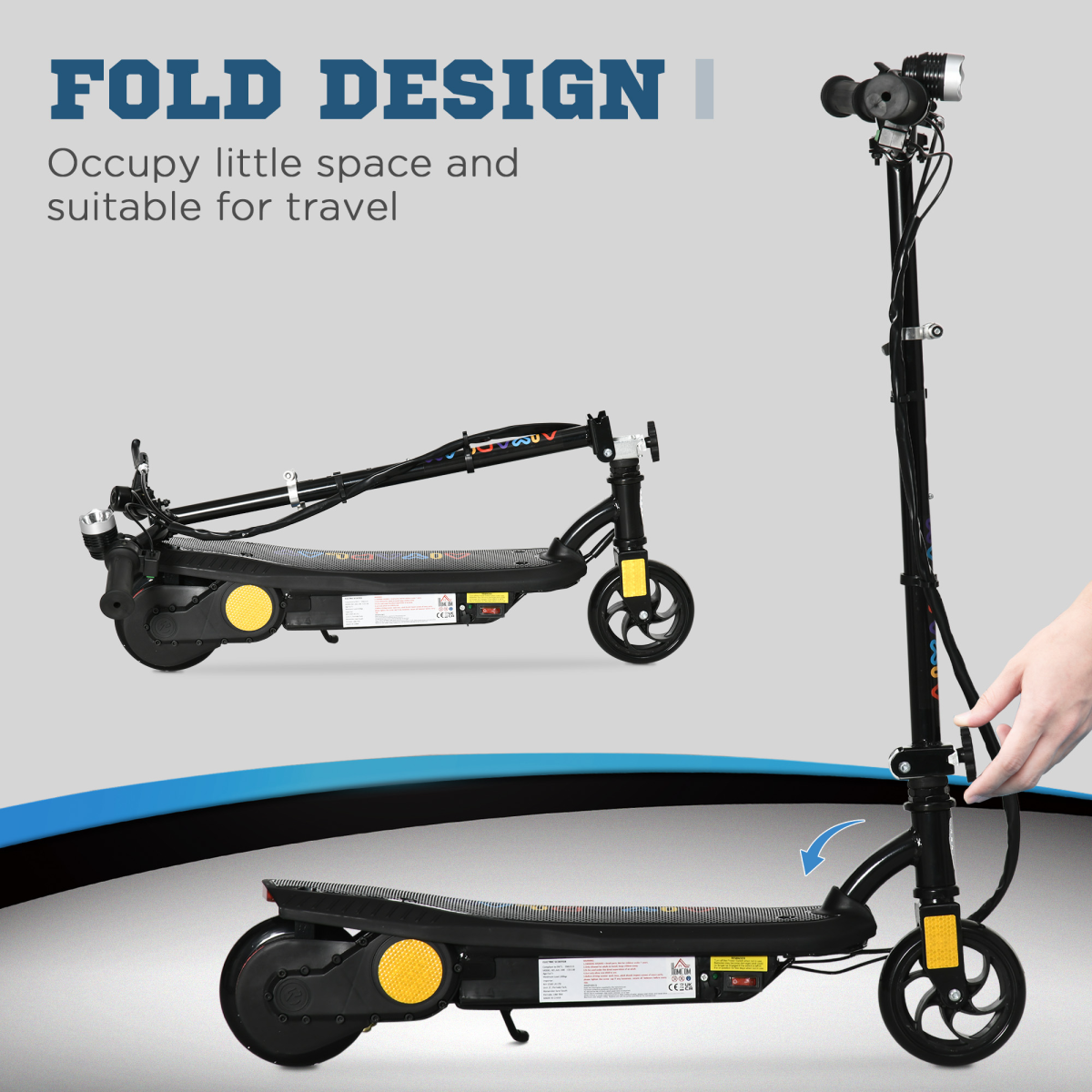 Foldable Electric Scooter with LED Headlight for Ages 7-14 - Black