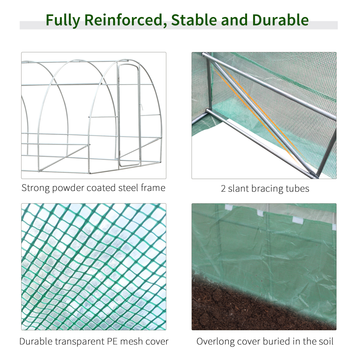 Outsunny 6 x 3m Reinforced Walk-In Polytunnel Greenhouse with Steel Frame and UV PE Cover