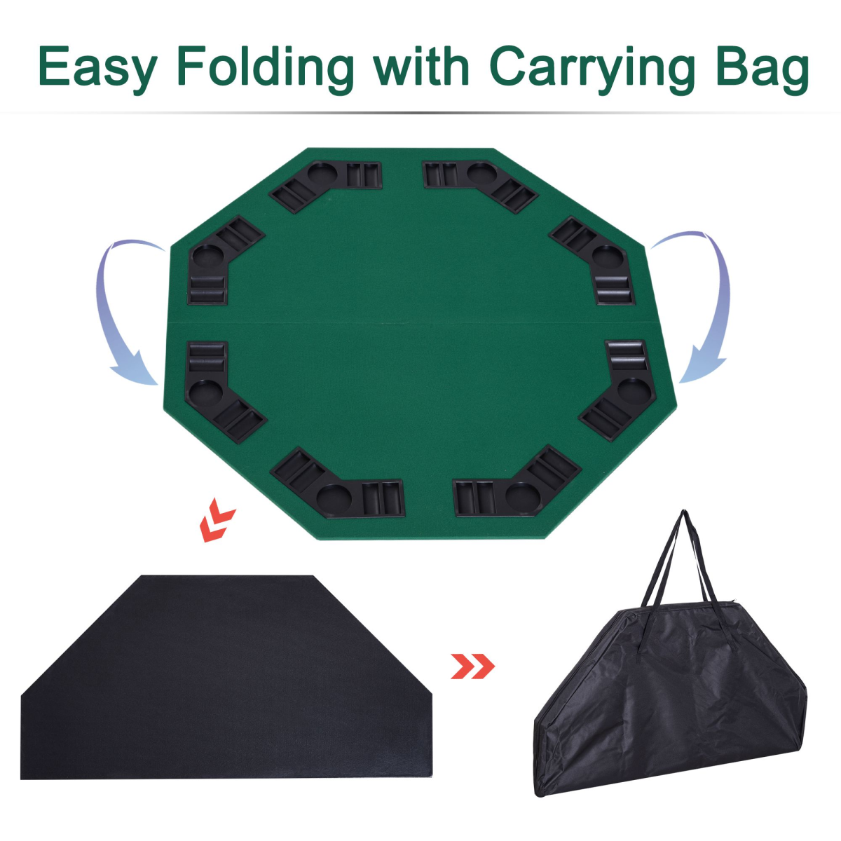 1.2m Foldable Poker Table Top for 8 Players with Chip Trays, Drink Holder and Carry Bag