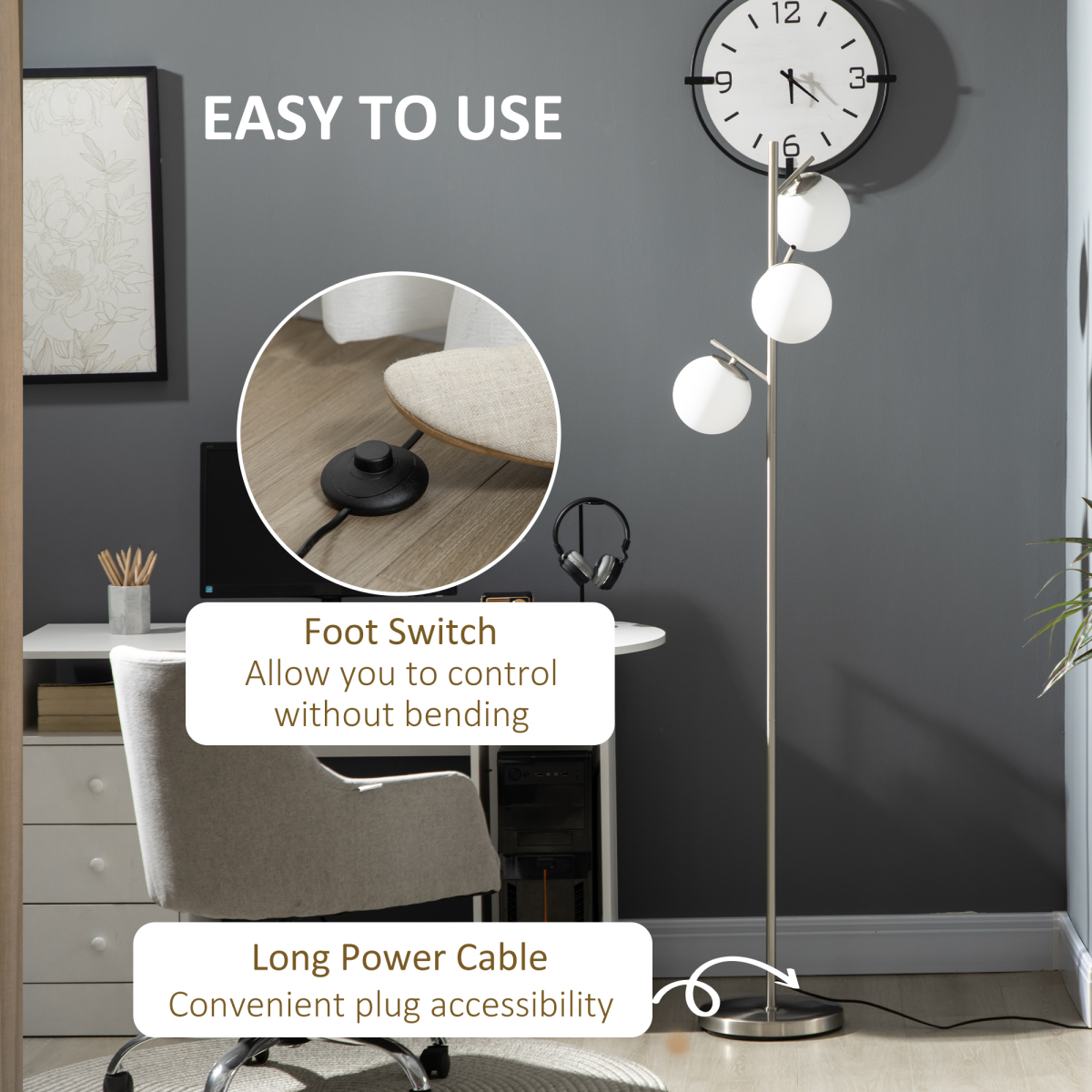 Modern 3-Light Silver Tree Floor Lamp with Globe Shades