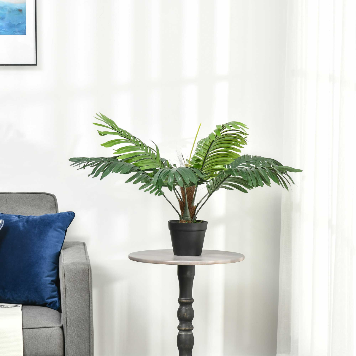 Outsunny Artificial Palm Tree, 8 Leaves, Fake Tropical Plant with Cement-Filled Pot, 60cm