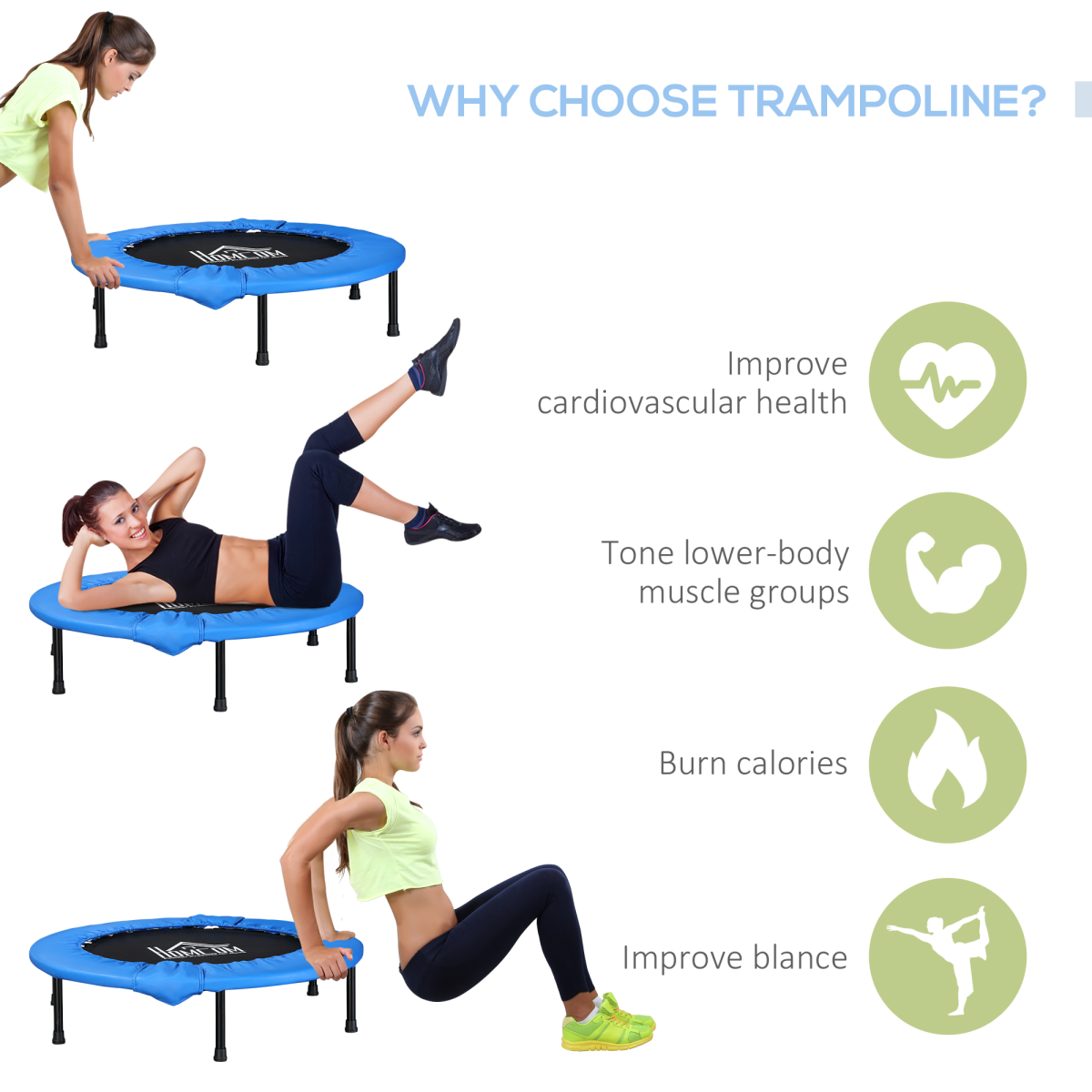 96 cm Foldable Mini Fitness Trampoline Rebounder, Blue, HOMCOM