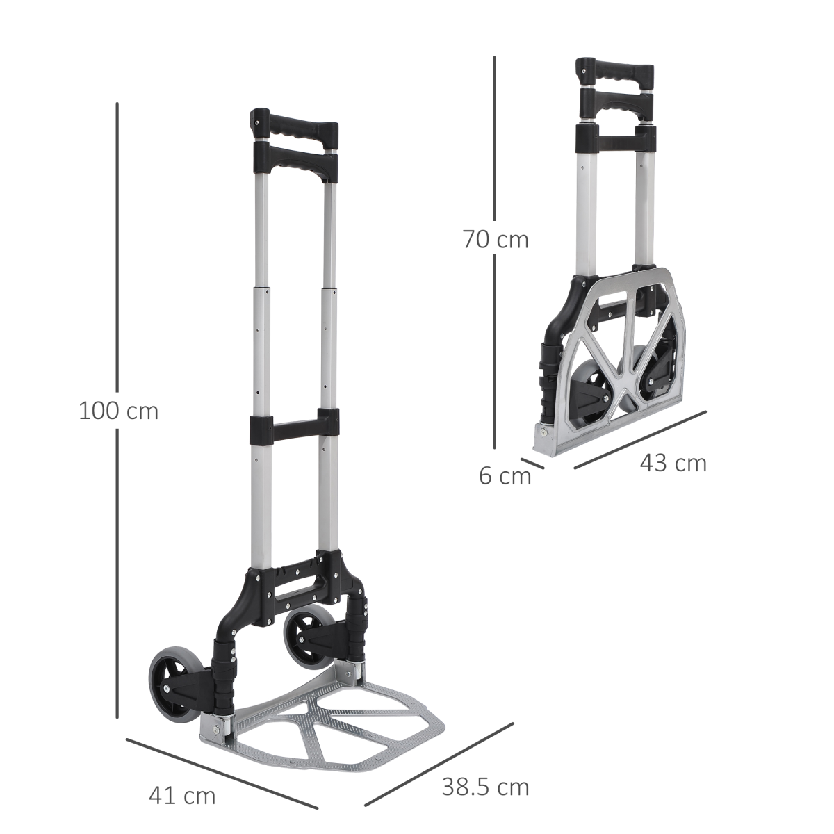 HOMCOM Aluminium Foldable Hand Truck Trolley, 70kg Load Capacity