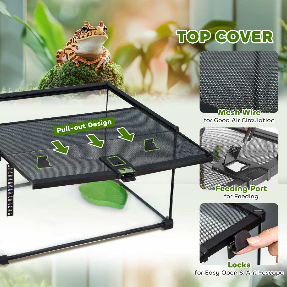 Pawhut Glass Reptile Terrarium Habitat for Lizards, Frogs and Snakes
