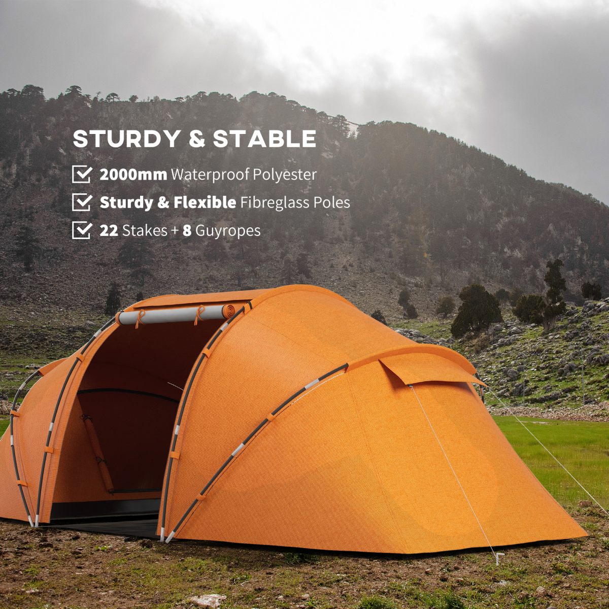 Outsunny 4-6 Person Dome Camping Tent with Mesh Windows for Family Travel, Hiking and Fishing